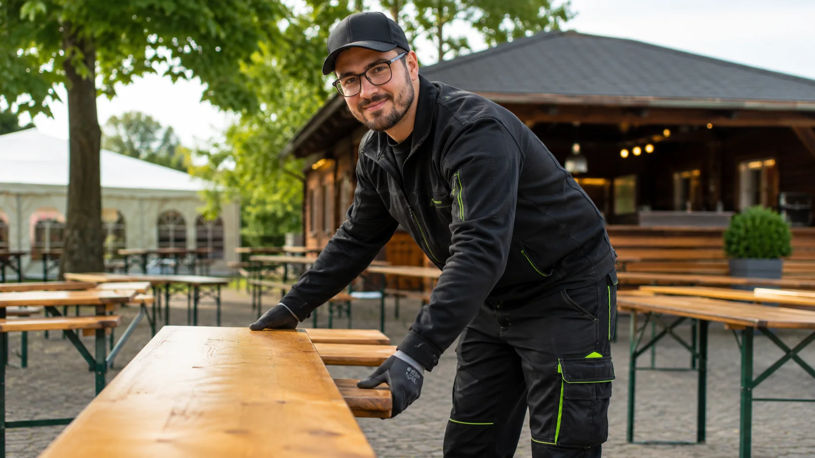 Event-Service und Aufbauhilfe von ZUVERLÄSSIG24 für Biertischgarnituren und Eventmaterial